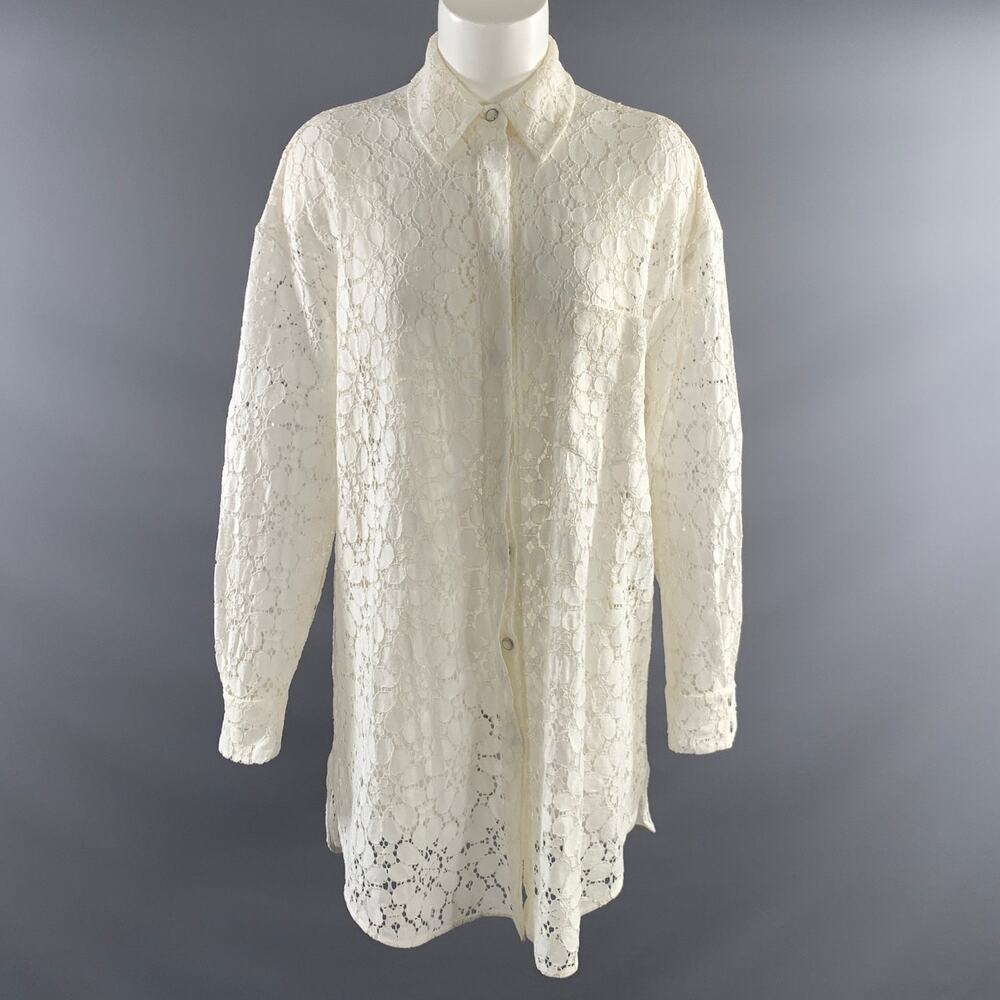 ALEXANDRE VAUTHIER Size M White Cotton Blend Lace Snaps Shirt